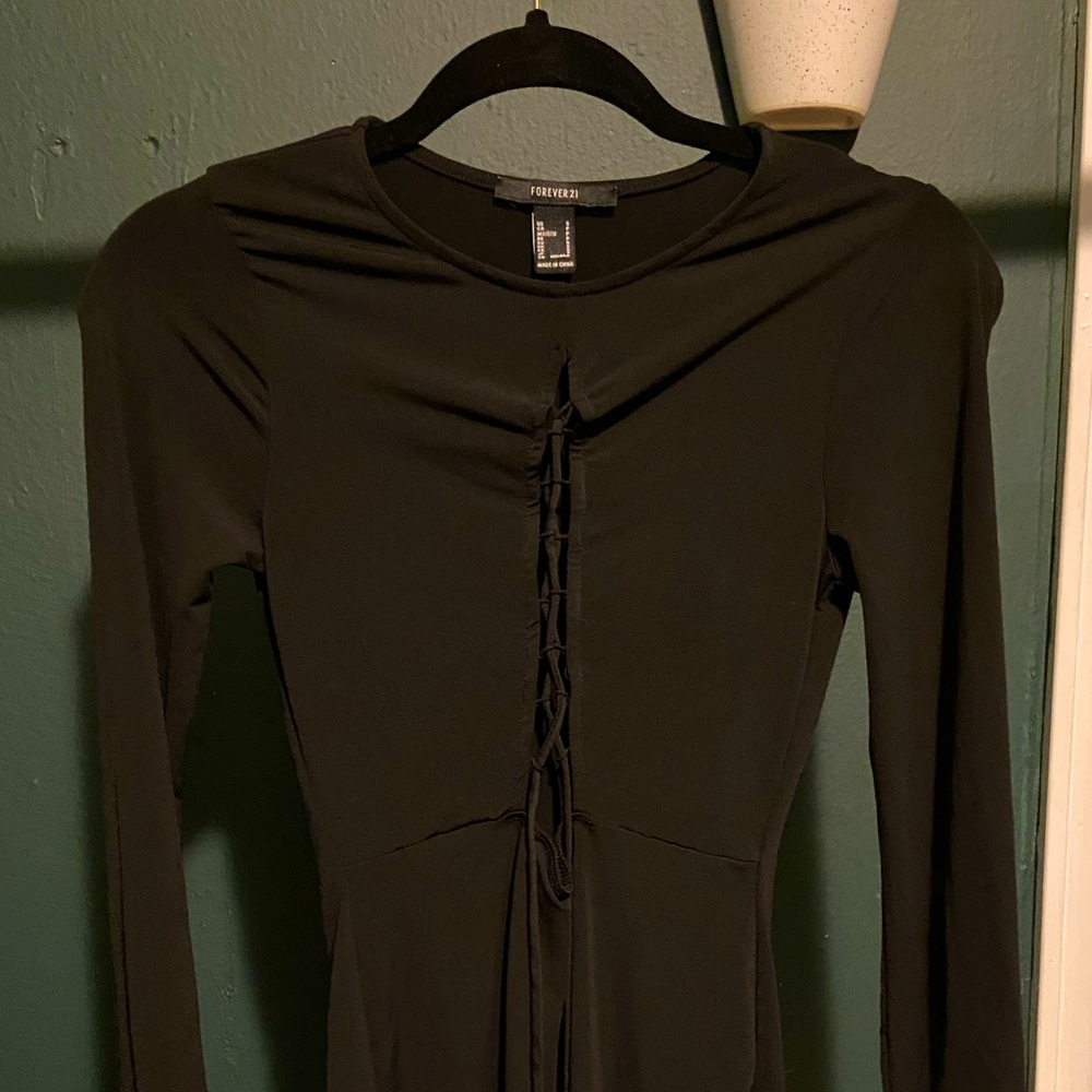 Black Forever21 Body-Con Dress with Corset tie front